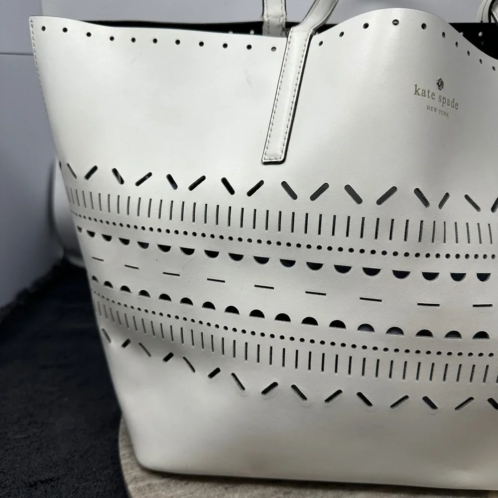 Kate Spade Lillian Court Medium Harmony Tote Bag White Leather Work Beach Travel